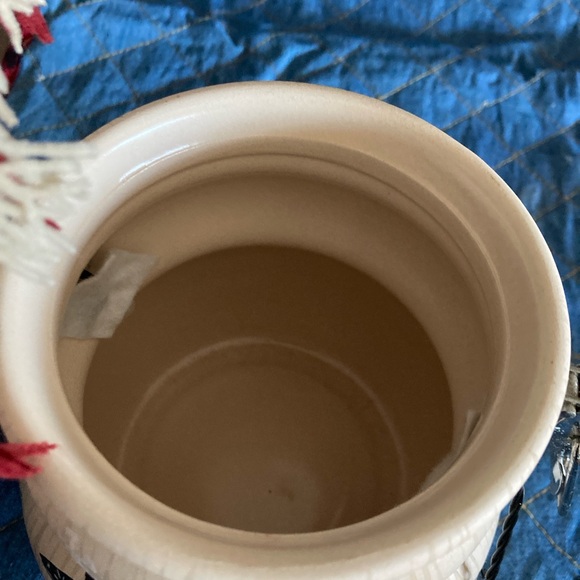 Snowman Cookie Jar Knit Scarf Clamp Top Lid Christmas Decor. Cute! - Picture 7 of 8